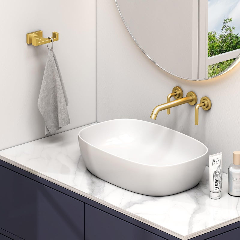Suyar Double Towel Hook Brushed Gold, SUS304 Stainless Steel Square Coat Robe Holder, Bathroom Kitchen Towel Hanger, Wall Mounted - Image 2